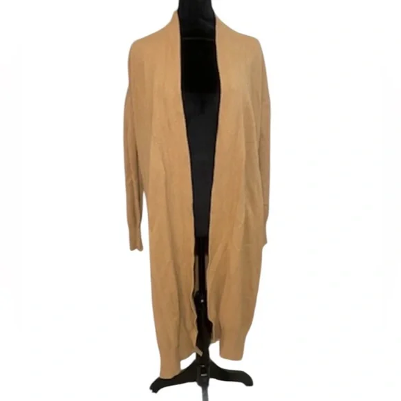Long Open Front Camel-Colored Cardigan, Medium - Picture 4 of 4